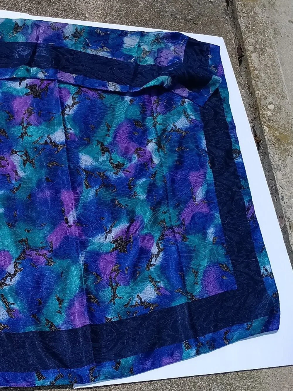 SILK BLUE PURPLE PINK GREEN LARGE Vintage Scarf